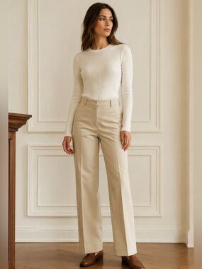Cream Quiet Luxury Chino Trousers Straight Leg Old Money Pants 8